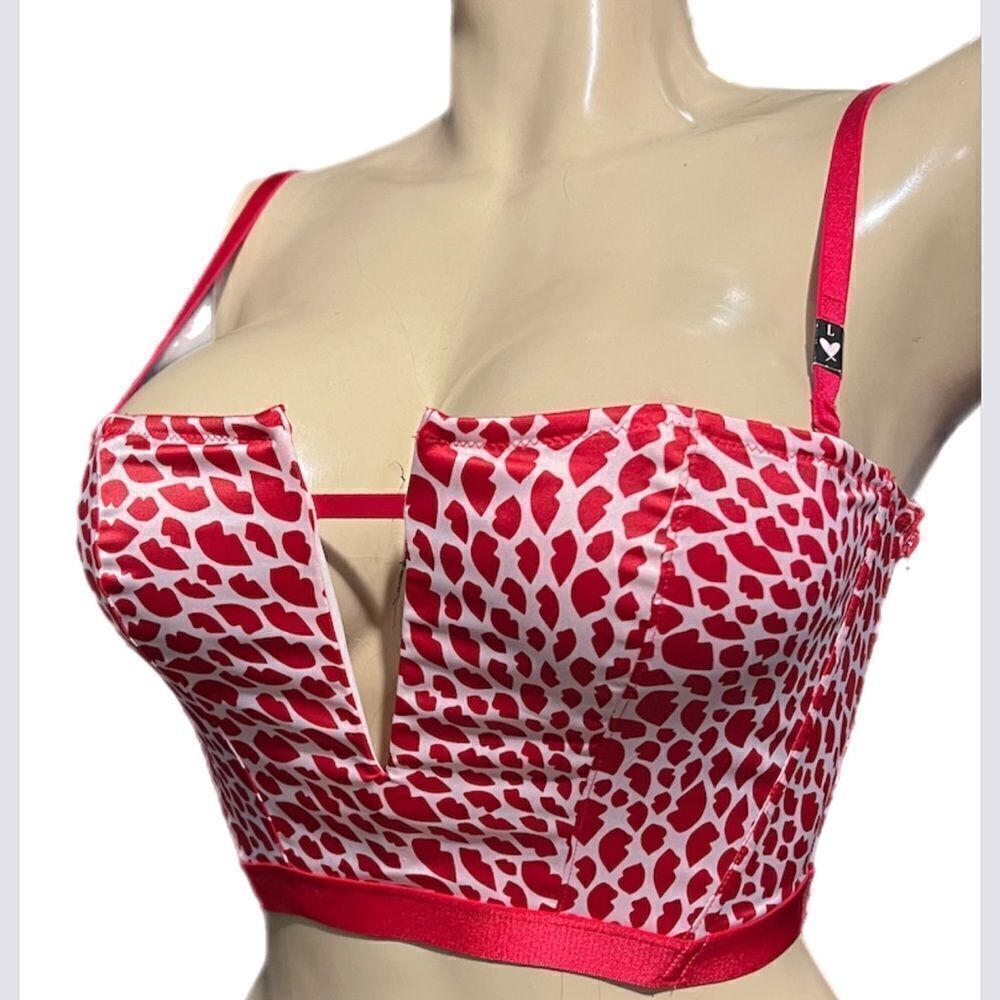 Victoria’s Secret Very Sexy Unlined Satin Lips Strapless Longline V bra Red L